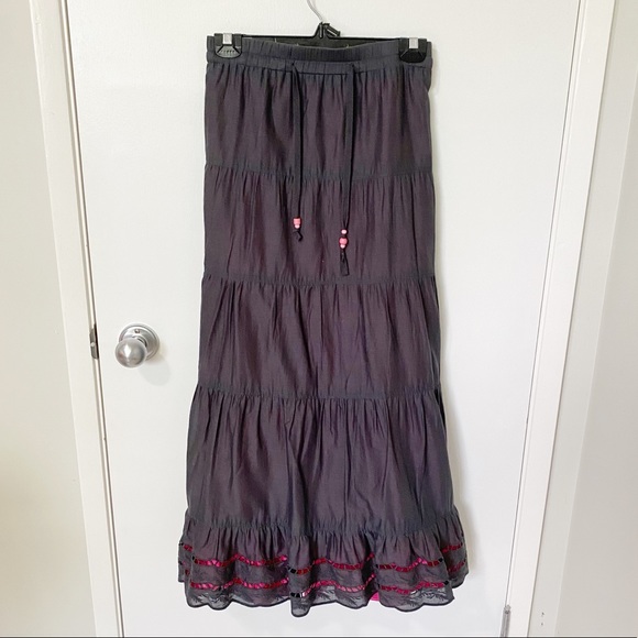 Old Navy Dresses & Skirts - Old Navy Tiered Boho Maxi Skirt Grey/Pink large